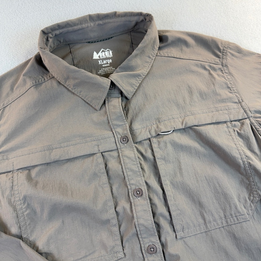 REI Co-op Sahara Button Down Shirt Womens Vented Hiking Gorpcore Gray XL